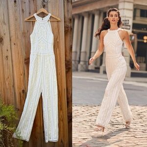 Lulu's Cream Wide Leg Jumpsuit